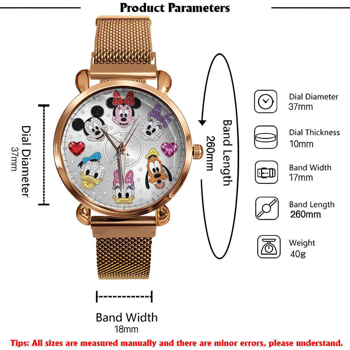 Personalized Disney Characters Women Hand Watch Custom Name Gift Women Hand Watch GradoCreations