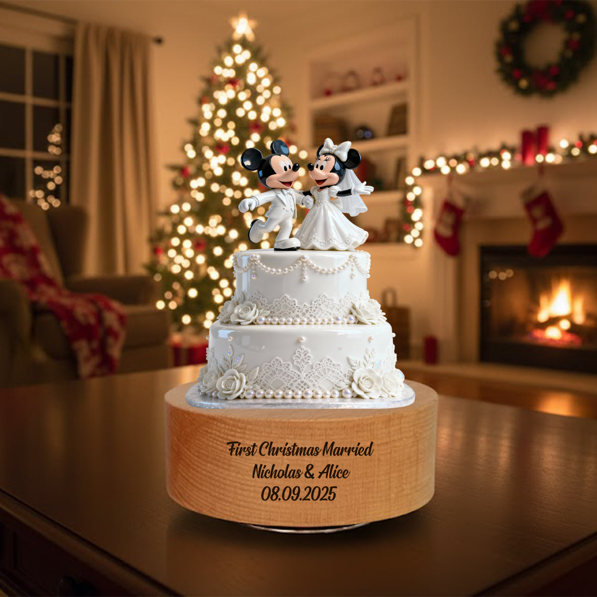 Personalized Rotating Music Plaque First Christmas Married Gift for Couple Rotating Music Plaque GradoCreations