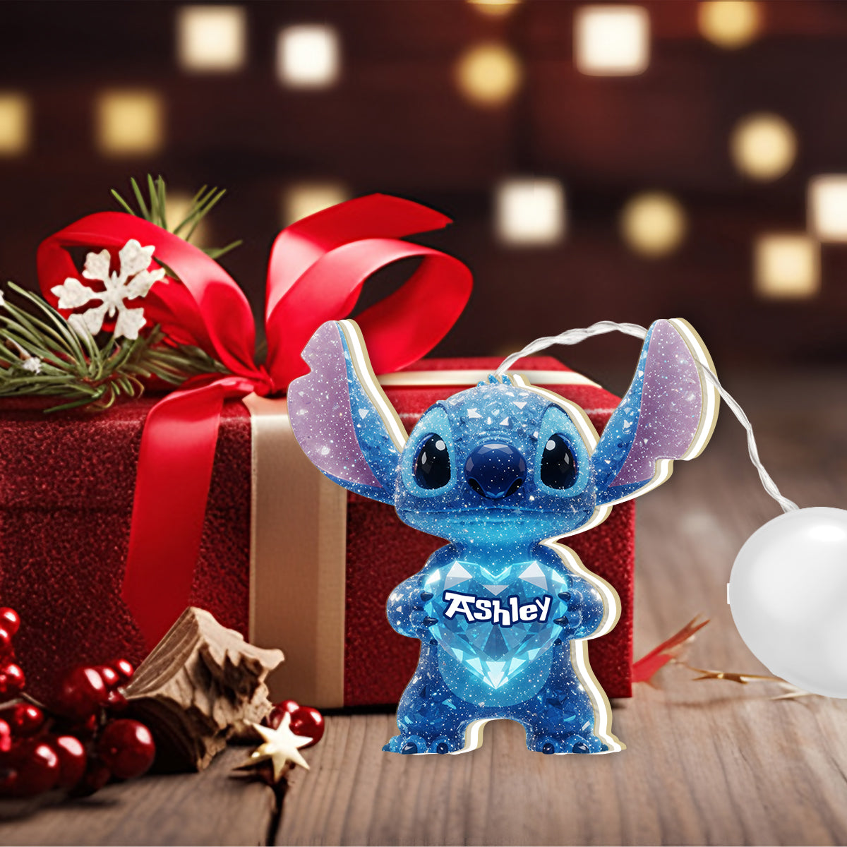 Personalized LED Light Ornament 3D Effect Gift for Family LED Light Ornament GradoCreations