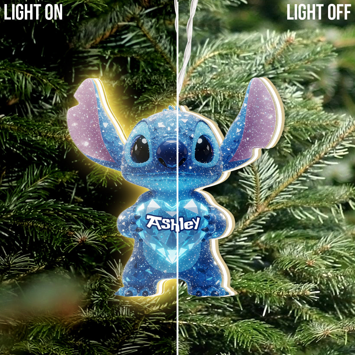 Personalized LED Light Ornament 3D Effect Gift for Family LED Light Ornament GradoCreations