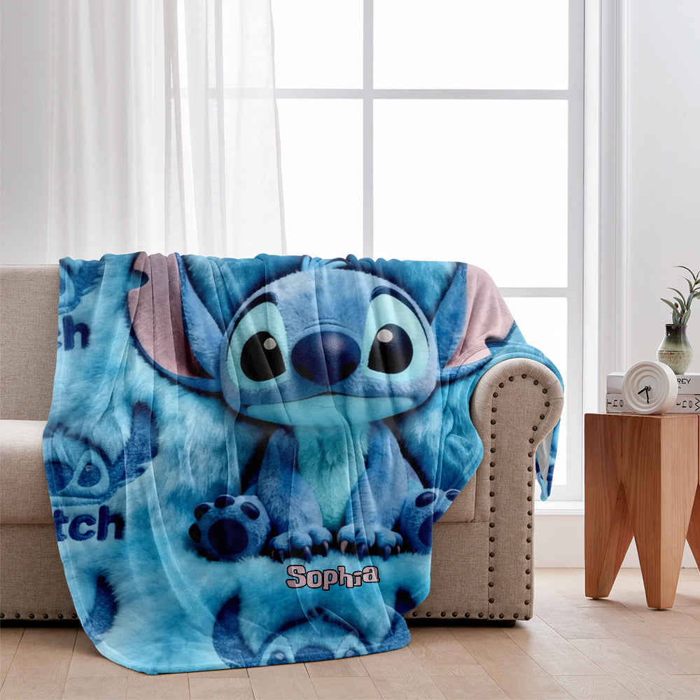 Personalized Stitch Blanket Custom Name Soft Flannel Gift Blanket GradoCreations