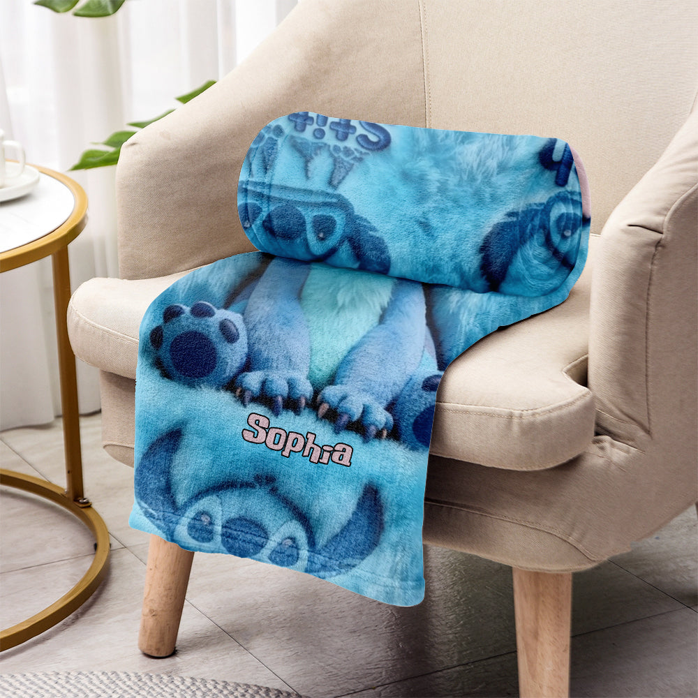 Personalized Stitch Blanket Custom Name Soft Flannel Gift Blanket GradoCreations