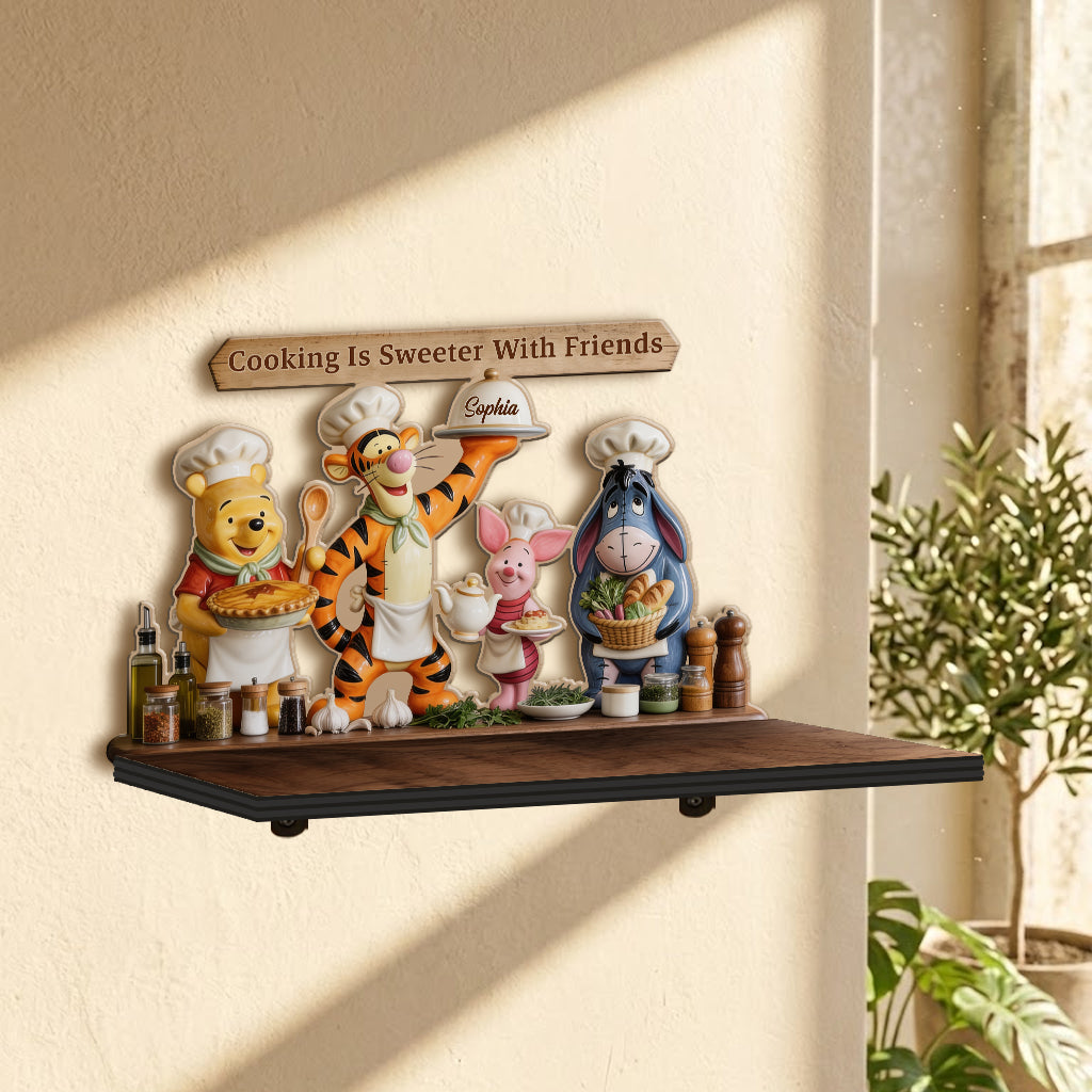 Personalized Yellow Bear Wooden Floating Shelf Gift for Kids Wooden Floating Shelf GradoCreations