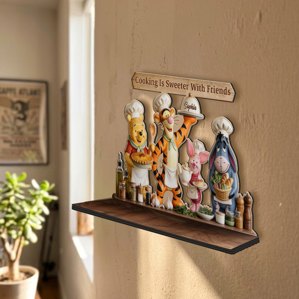Personalized Yellow Bear Wooden Floating Shelf Gift for Kids Wooden Floating Shelf GradoCreations