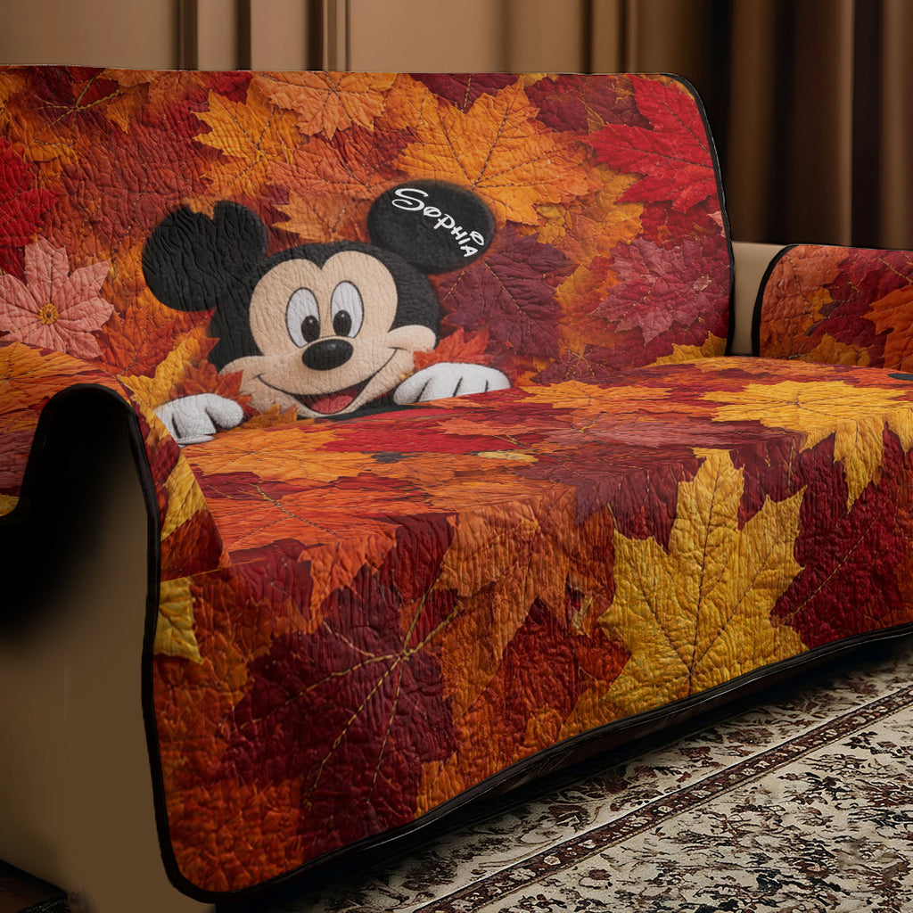 Personalized Mickey Mouse Quilted Sofa Cover Autumn Leaves Gift for Kids Quilted Sofa/Couch Cover GradoCreations