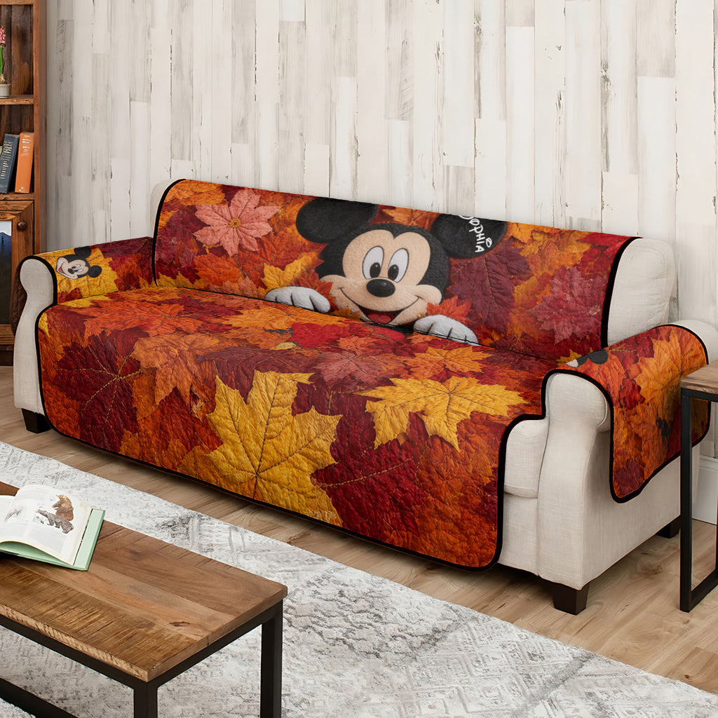 Personalized Mickey Mouse Quilted Sofa Cover Autumn Leaves Gift for Kids Quilted Sofa/Couch Cover GradoCreations