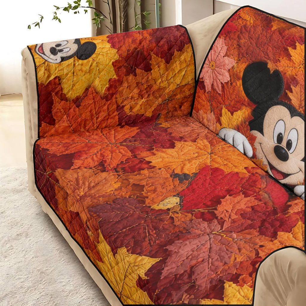Personalized Mickey Mouse Quilted Sofa Cover Autumn Leaves Gift for Kids Quilted Sofa/Couch Cover GradoCreations