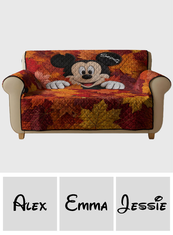 Personalized Mickey Mouse Quilted Sofa Cover Autumn Leaves Gift for Kids Quilted Sofa/Couch Cover GradoCreations