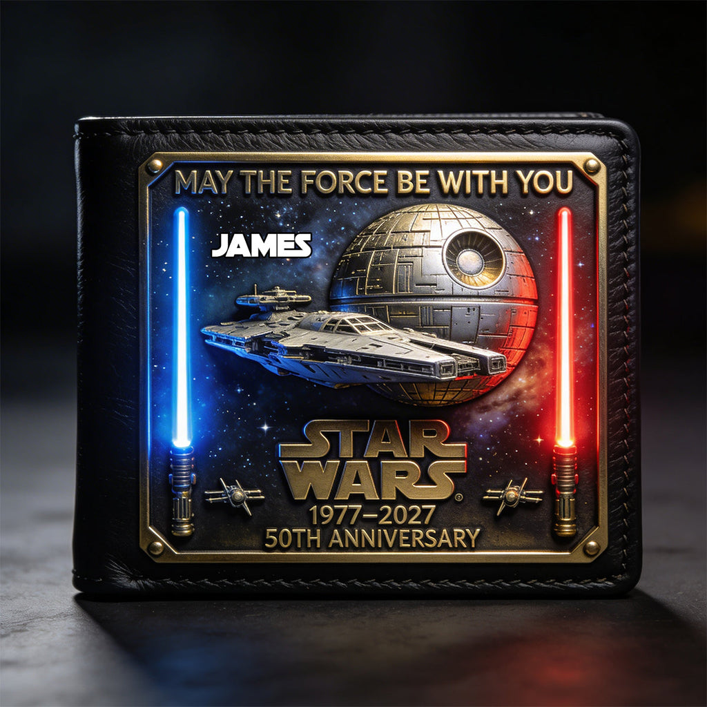 Personalized Star Wars 50th Anniversary Leather Wallet Gift Leather Wallet 2 GradoCreations