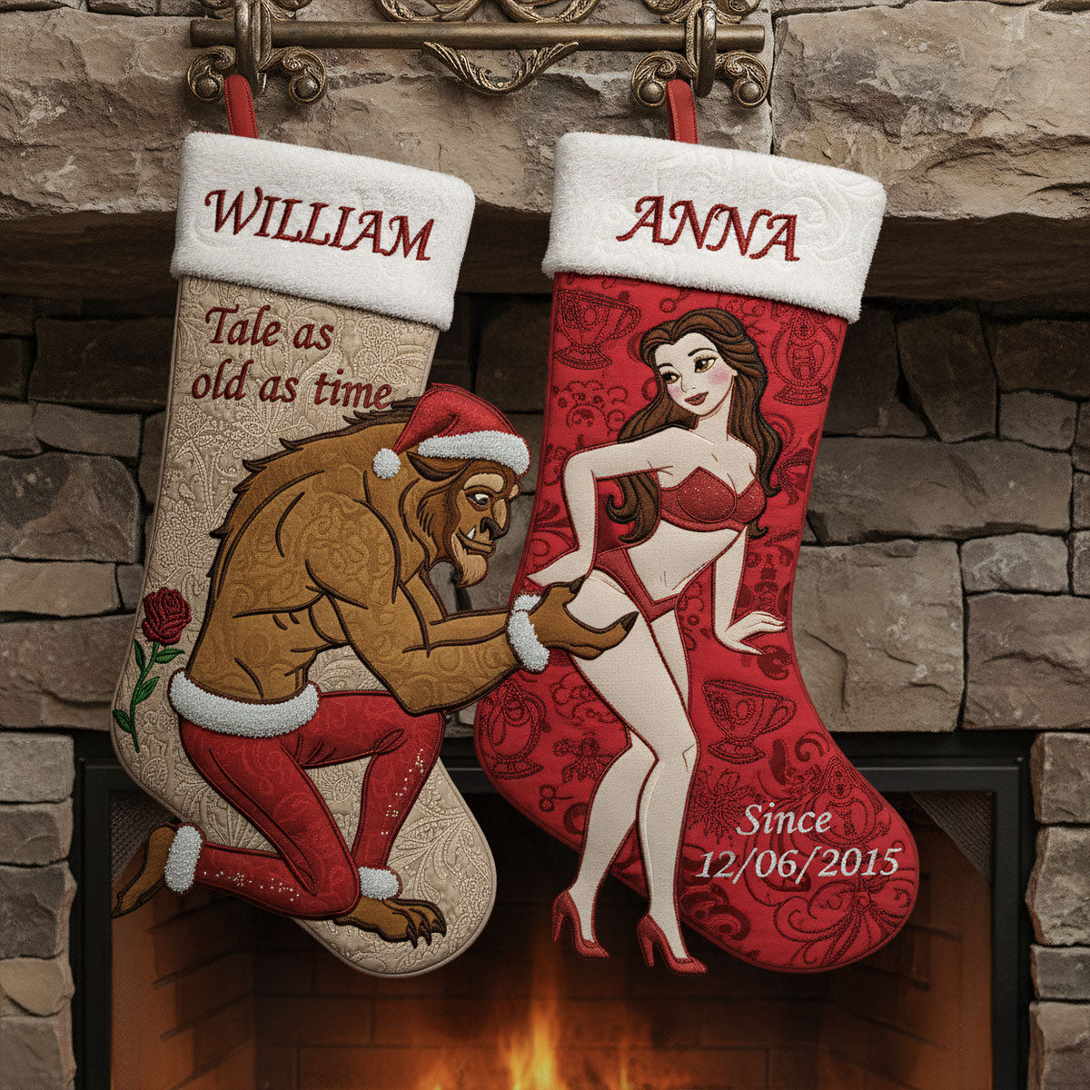 Personalized Beauty And The Beast Shaped Christmas Stocking Gift Shaped Christmas Stocking GradoCreations