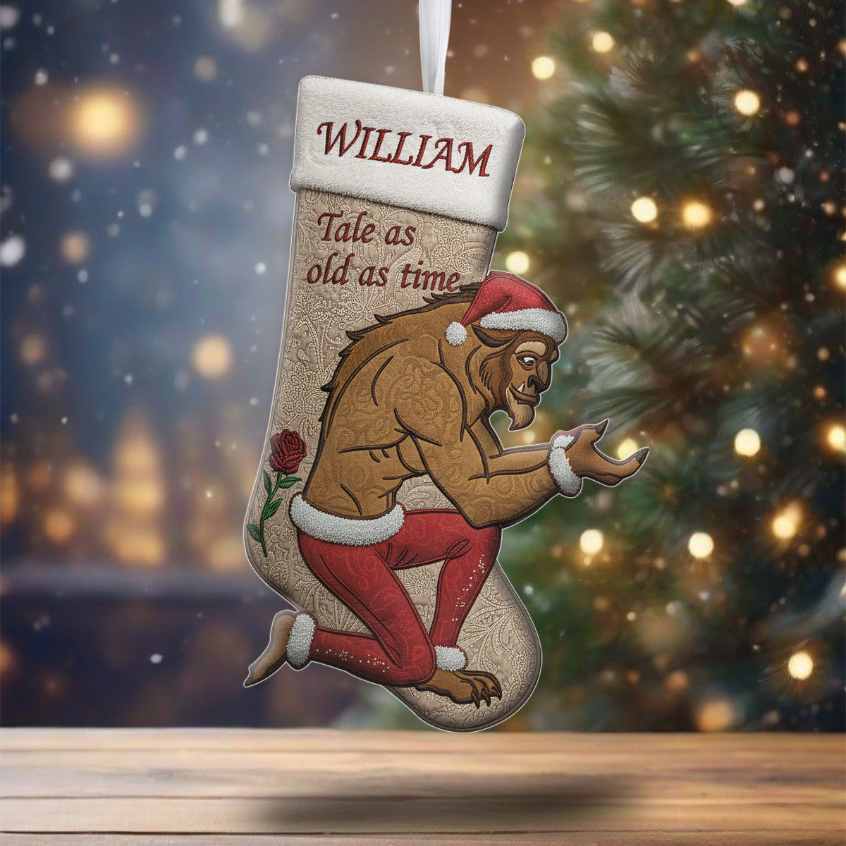 Personalized Beauty And The Beast Shaped Christmas Stocking Gift Shaped Christmas Stocking GradoCreations