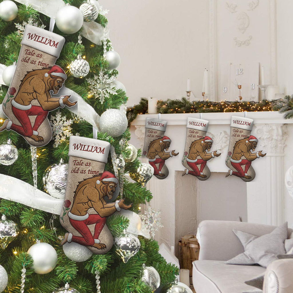 Personalized Beauty And The Beast Shaped Christmas Stocking Gift Shaped Christmas Stocking GradoCreations