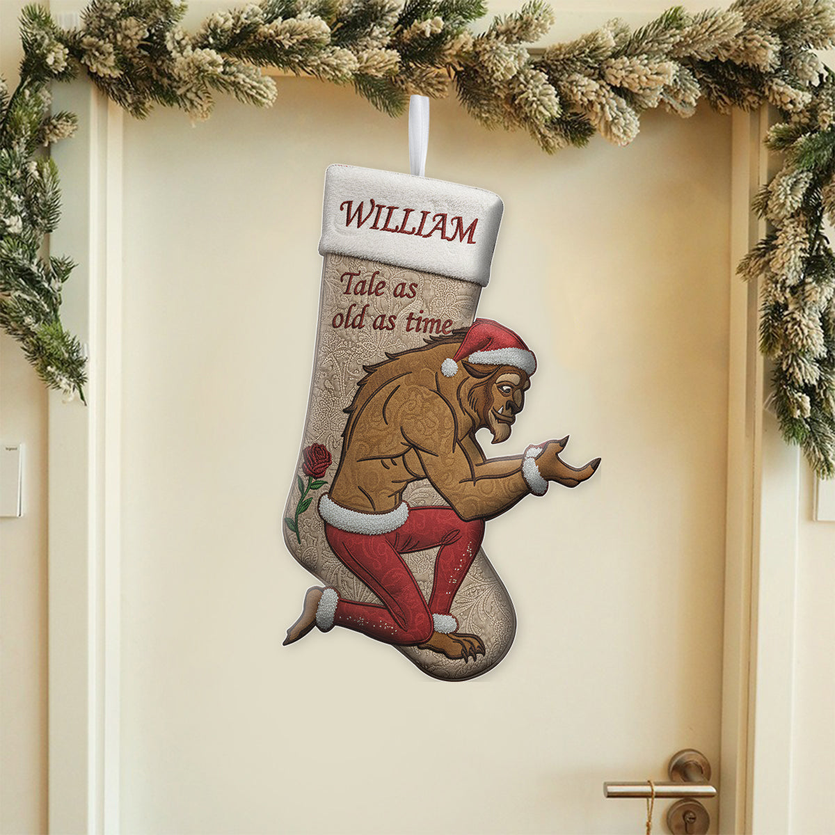 Personalized Beauty And The Beast Shaped Christmas Stocking Gift Shaped Christmas Stocking GradoCreations