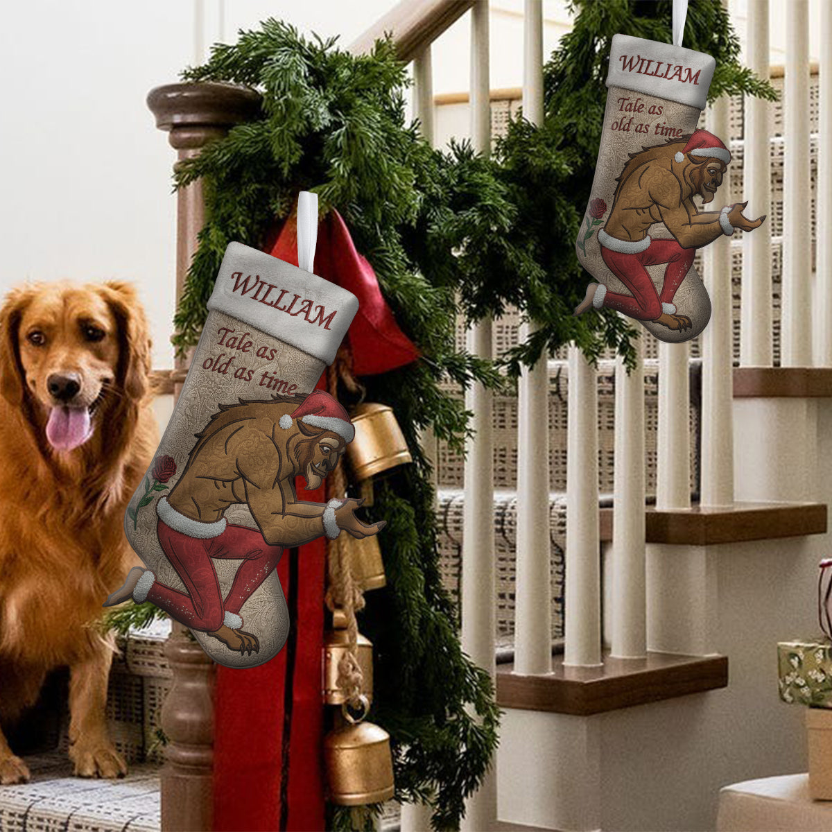 Personalized Beauty And The Beast Shaped Christmas Stocking Gift Shaped Christmas Stocking GradoCreations