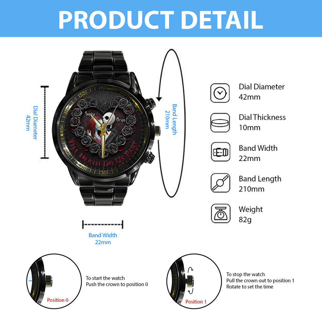 Personalized Black Stainless Steel Hand Watch for Couples | Till Our Last Breath Gift Hand Watch GradoCreations