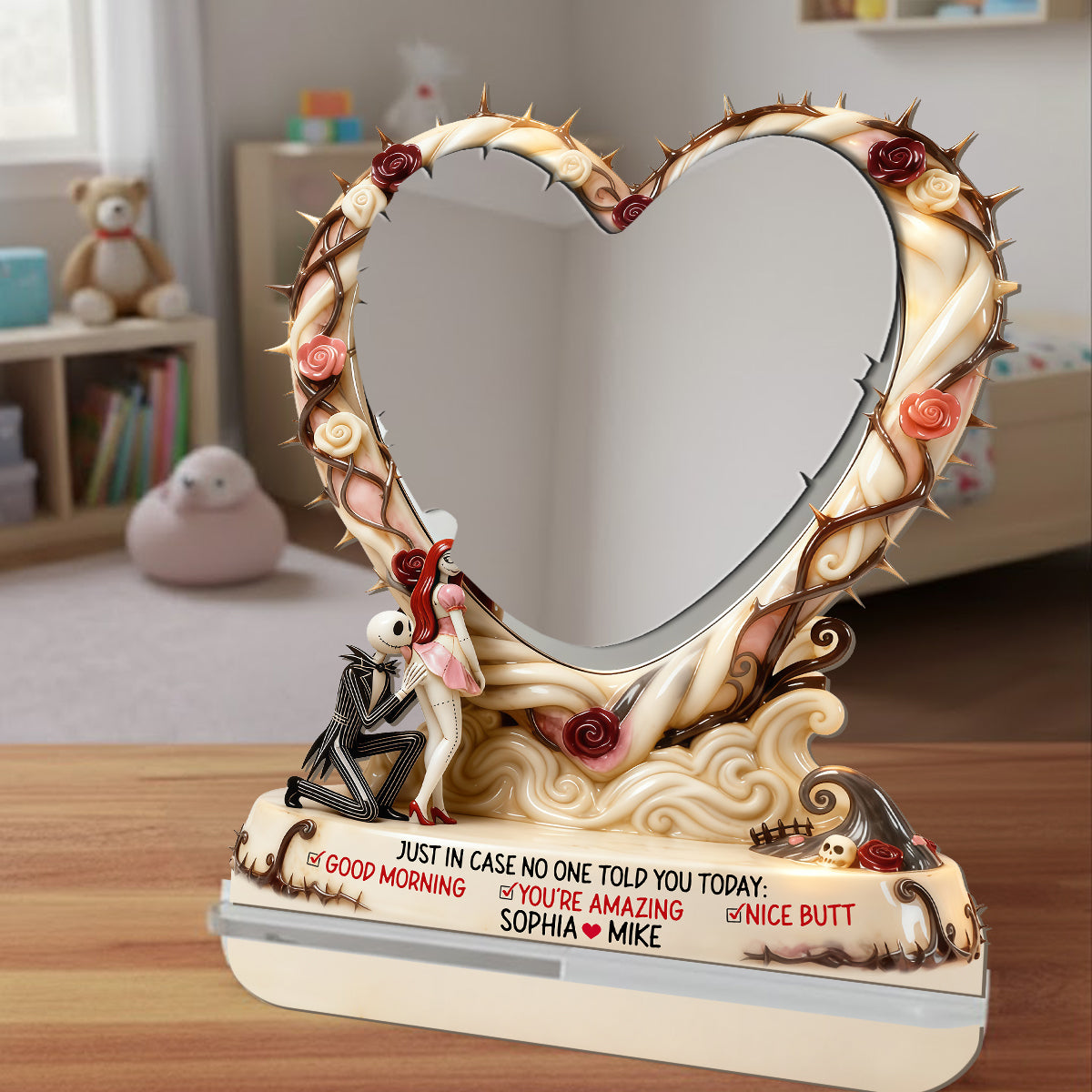 Personalized Heart-Shaped Desk Mirror Custom Name Gift Desk Mirror GradoCreations