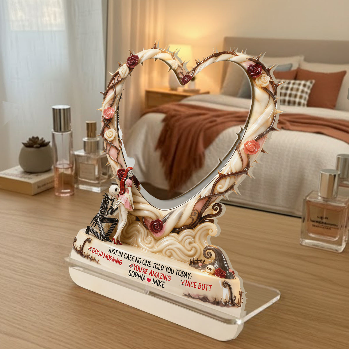 Personalized Heart-Shaped Desk Mirror Custom Name Gift Desk Mirror GradoCreations