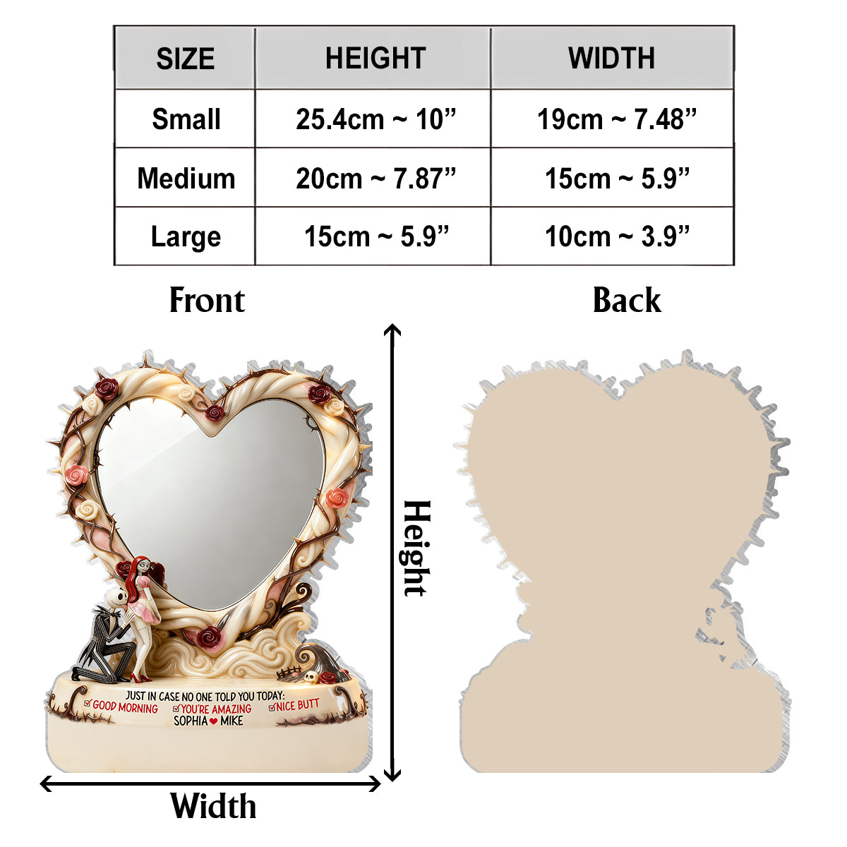 Personalized Heart-Shaped Desk Mirror Custom Name Gift Desk Mirror GradoCreations