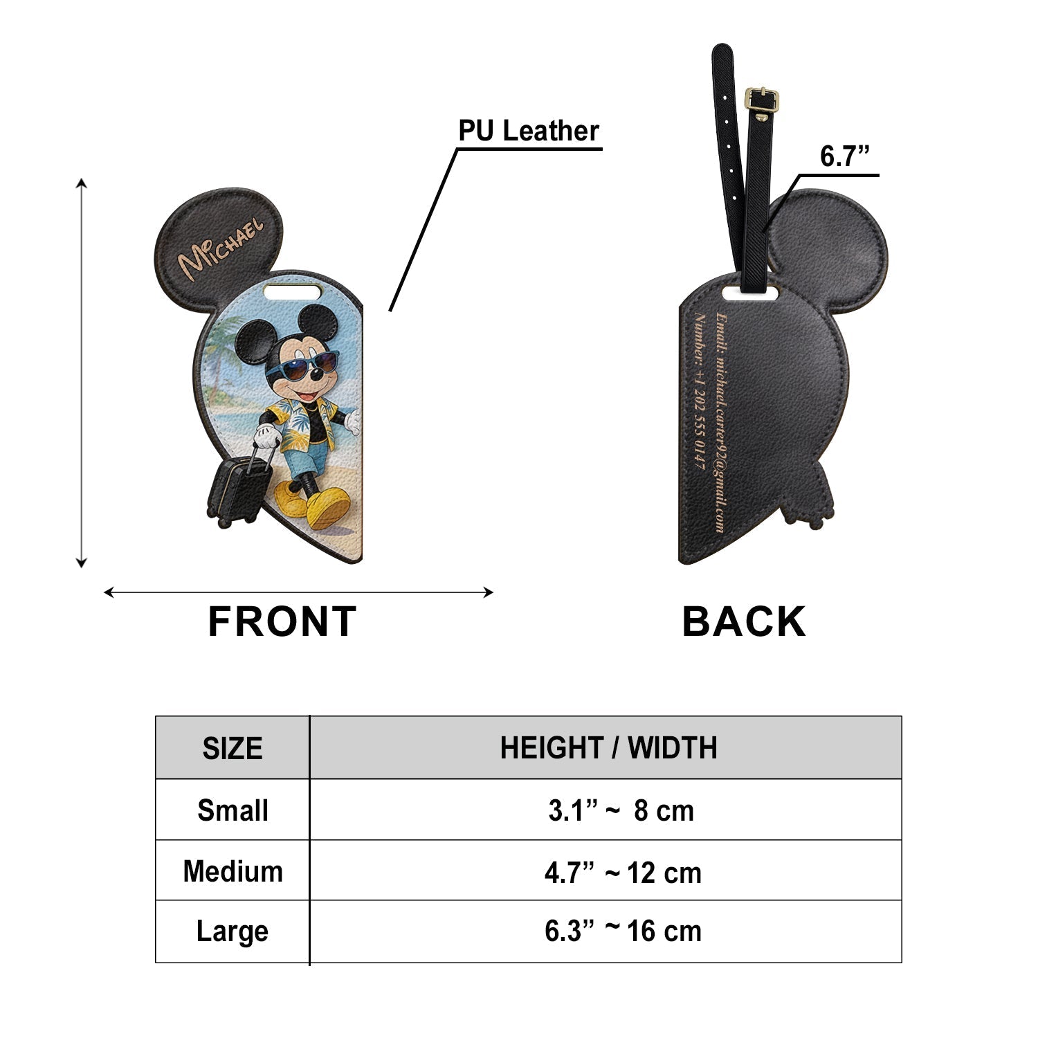 Personalized Mouse Luggage Tag Custom Name Travel Gift for Couples Luggage Tag GradoCreations