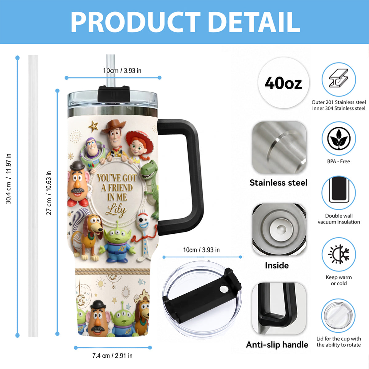 Personalized Toy Story Tumbler with Plush Charm Gift for Kids Tumbler With Plush Charm GradoCreations
