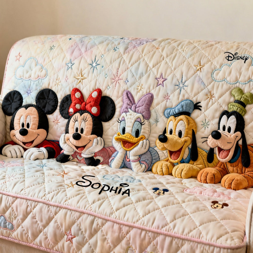 Personalized Disney Quilted Sofa Cover Custom Name Gift for Her Quited Sofa Cover GradoCreations