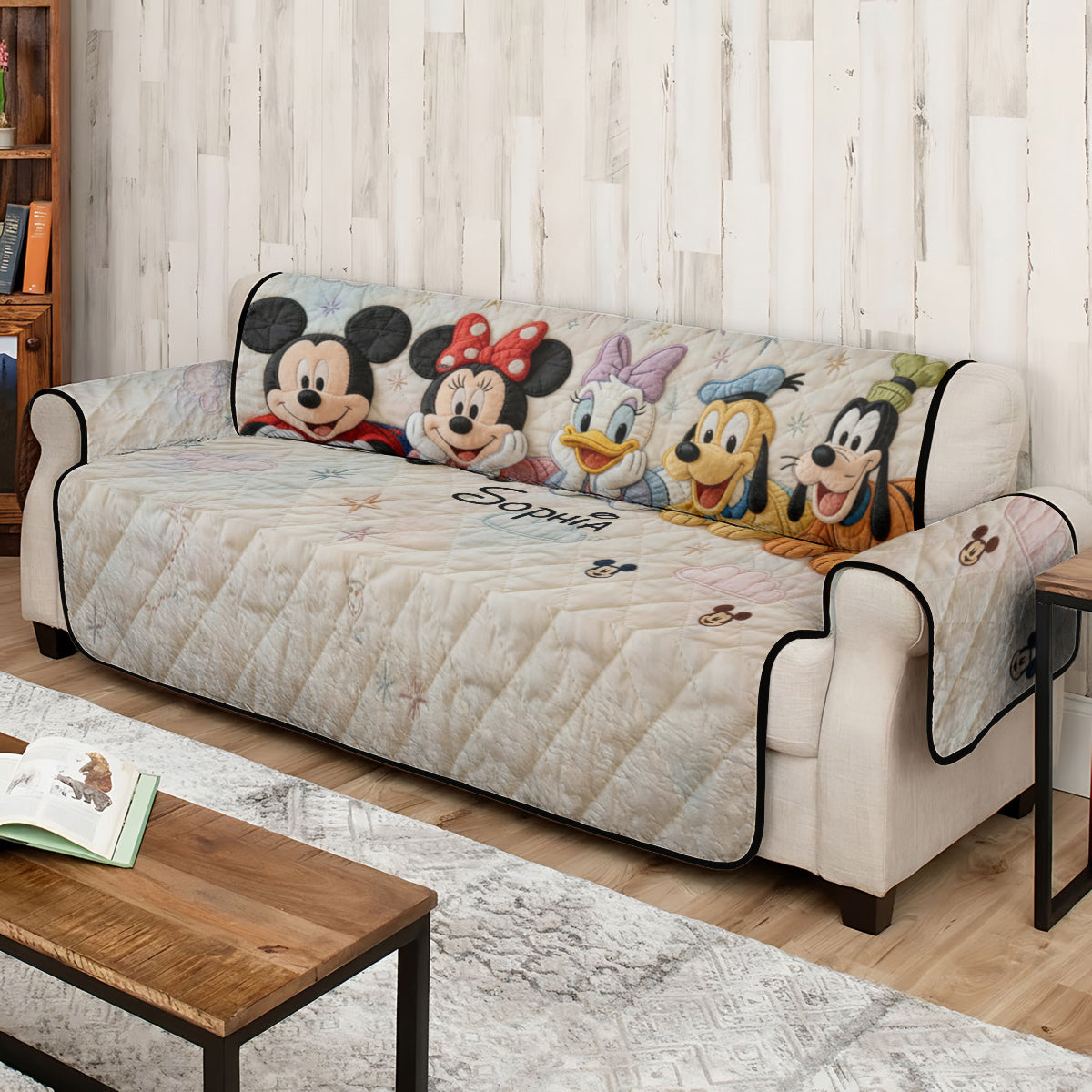 Personalized Disney Quilted Sofa Cover Custom Name Gift for Her Quited Sofa Cover GradoCreations