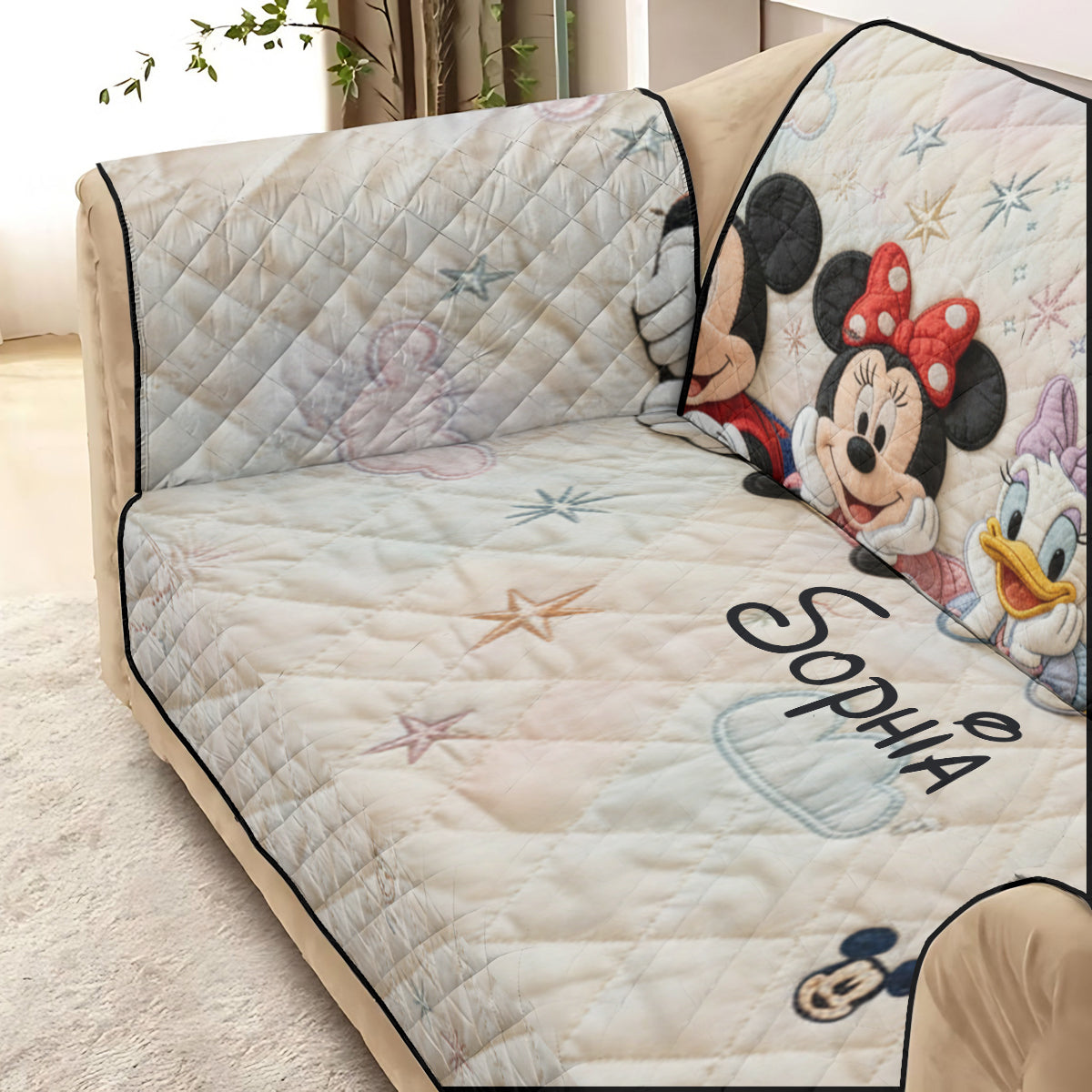 Personalized Disney Quilted Sofa Cover Custom Name Gift for Her Quited Sofa Cover GradoCreations