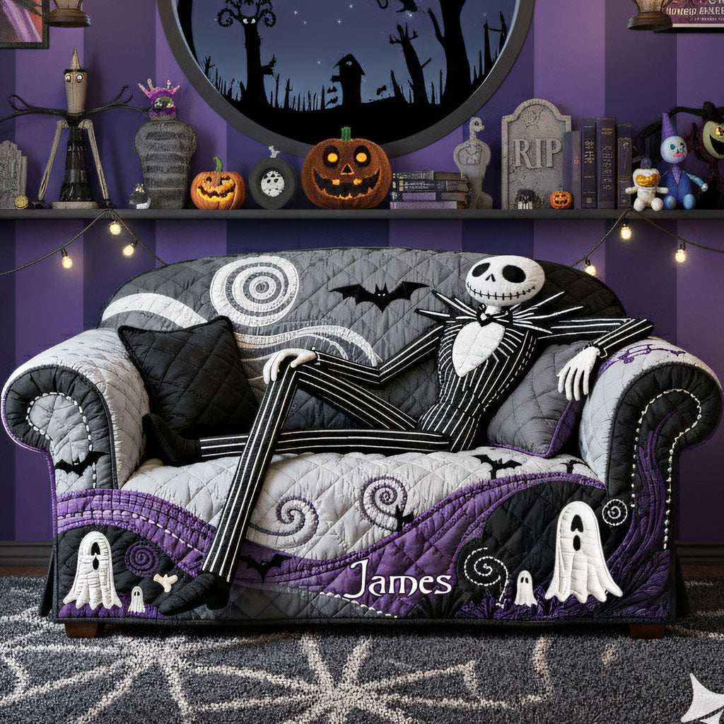 Personalized Nightmare Before Christmas Quilted Couch Cover for Halloween Decor Quilted Sofa/Couch Cover GradoCreations