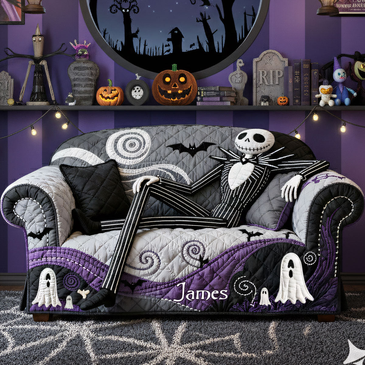 Personalized Nightmare Before Christmas Quilted Couch Cover for Halloween Decor Quilted Sofa/Couch Cover GradoCreations