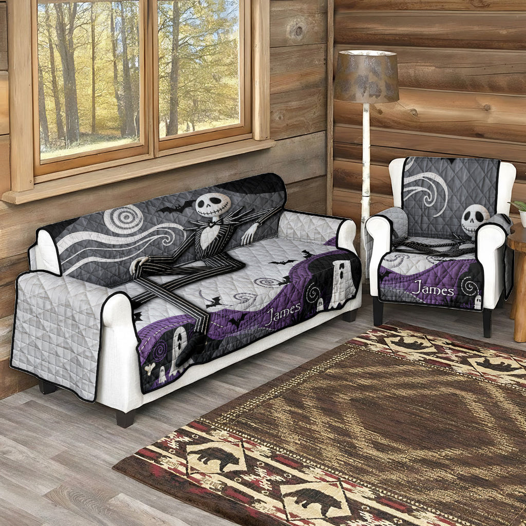 Personalized Nightmare Before Christmas Quilted Couch Cover for Halloween Decor Quilted Sofa/Couch Cover GradoCreations