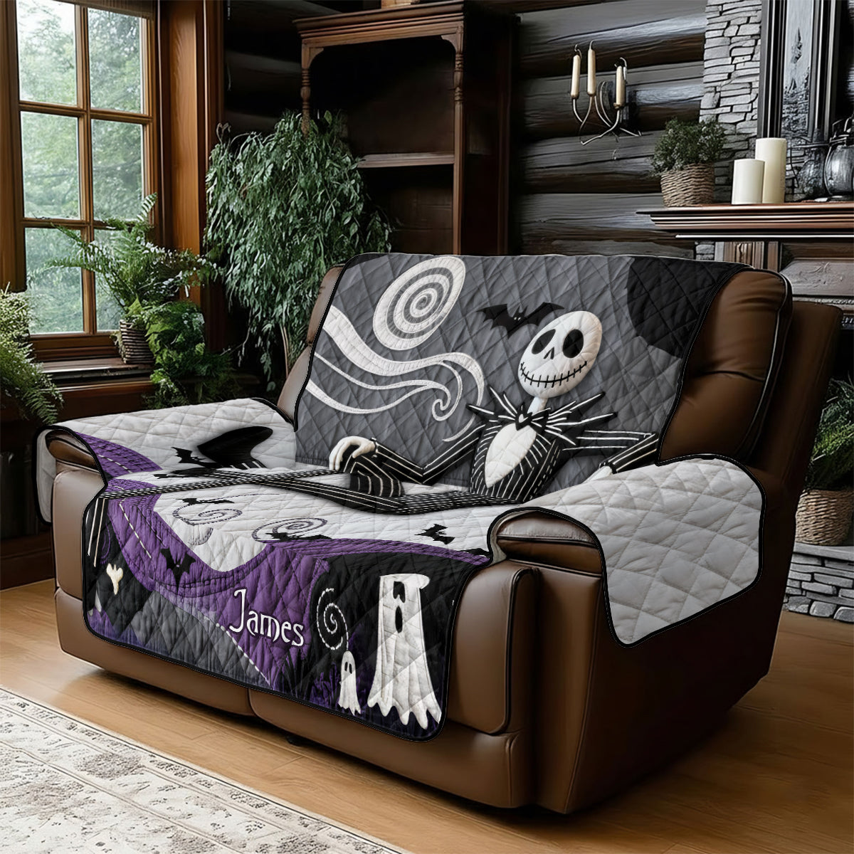 Personalized Nightmare Before Christmas Quilted Couch Cover for Halloween Decor Quilted Sofa/Couch Cover GradoCreations