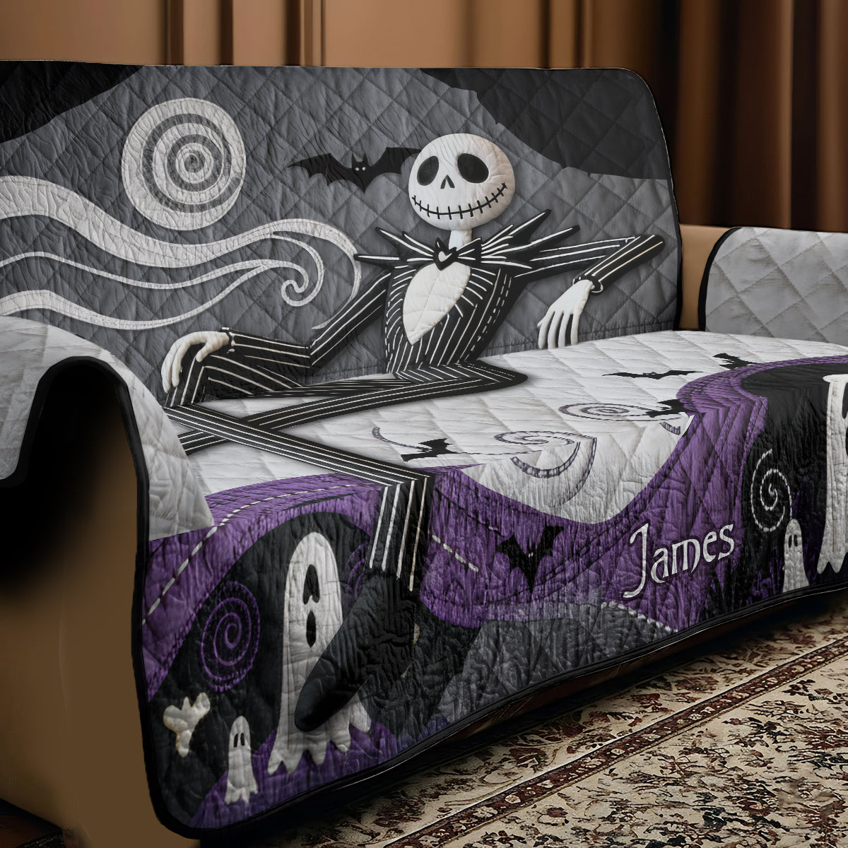 Personalized Nightmare Before Christmas Quilted Couch Cover for Halloween Decor Quilted Sofa/Couch Cover GradoCreations