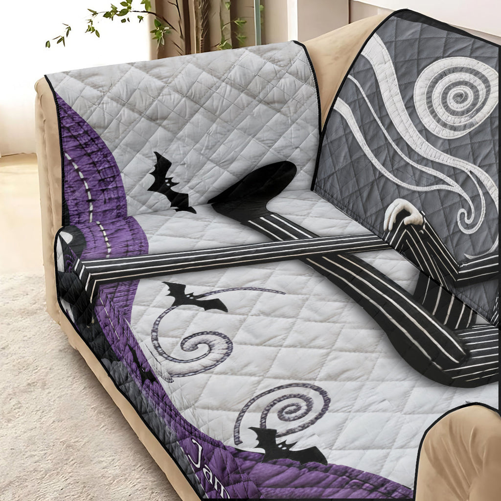 Personalized Nightmare Before Christmas Quilted Couch Cover for Halloween Decor Quilted Sofa/Couch Cover GradoCreations