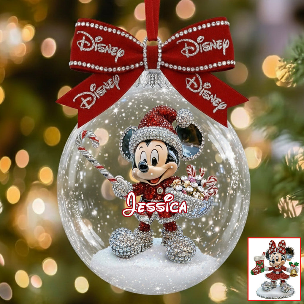 Personalized Disney Mouse Snow Globe Ornament with Bow for Christmas Snow Globe Ornament With Bow GradoCreations