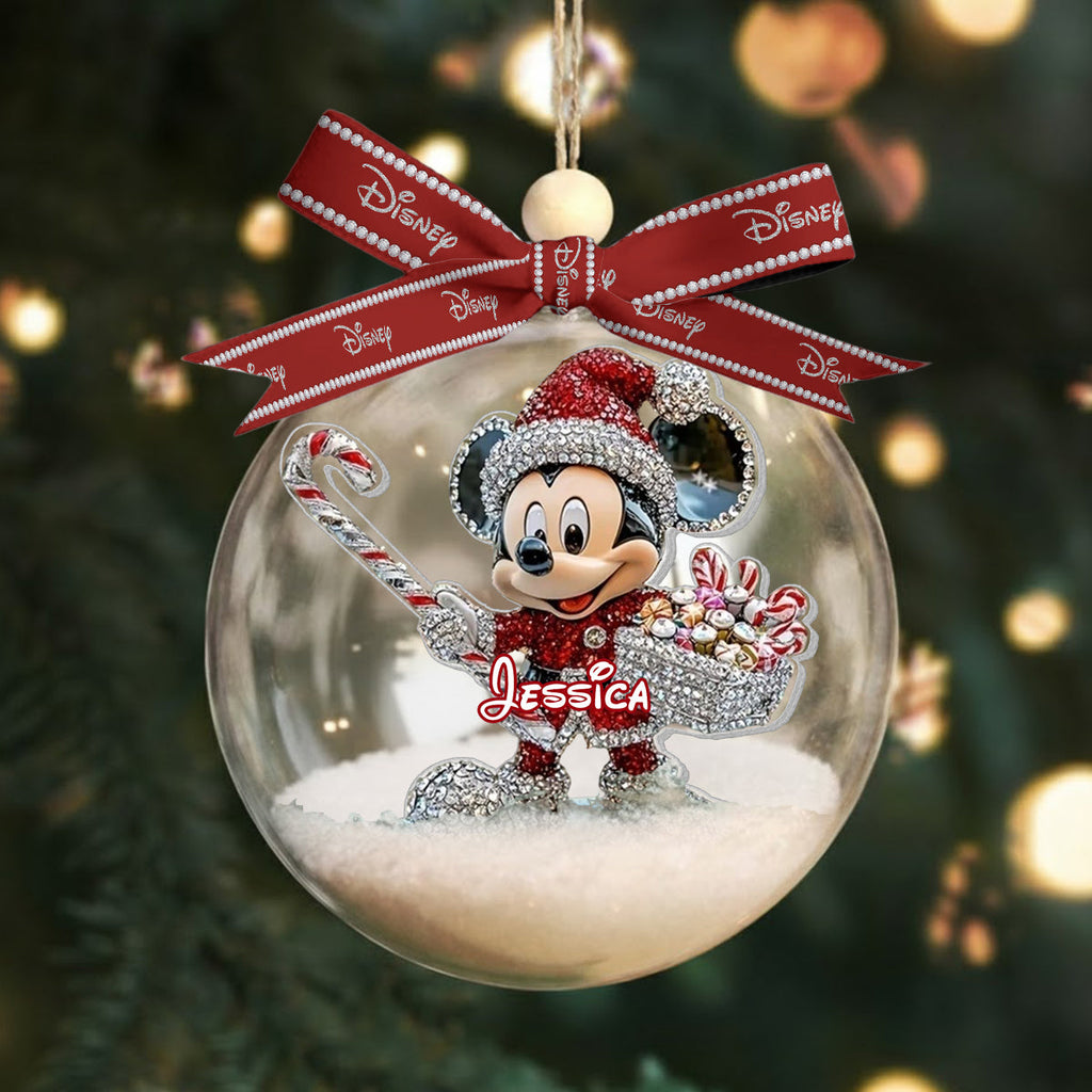 Personalized Disney Mouse Snow Globe Ornament with Bow for Christmas Snow Globe Ornament With Bow GradoCreations
