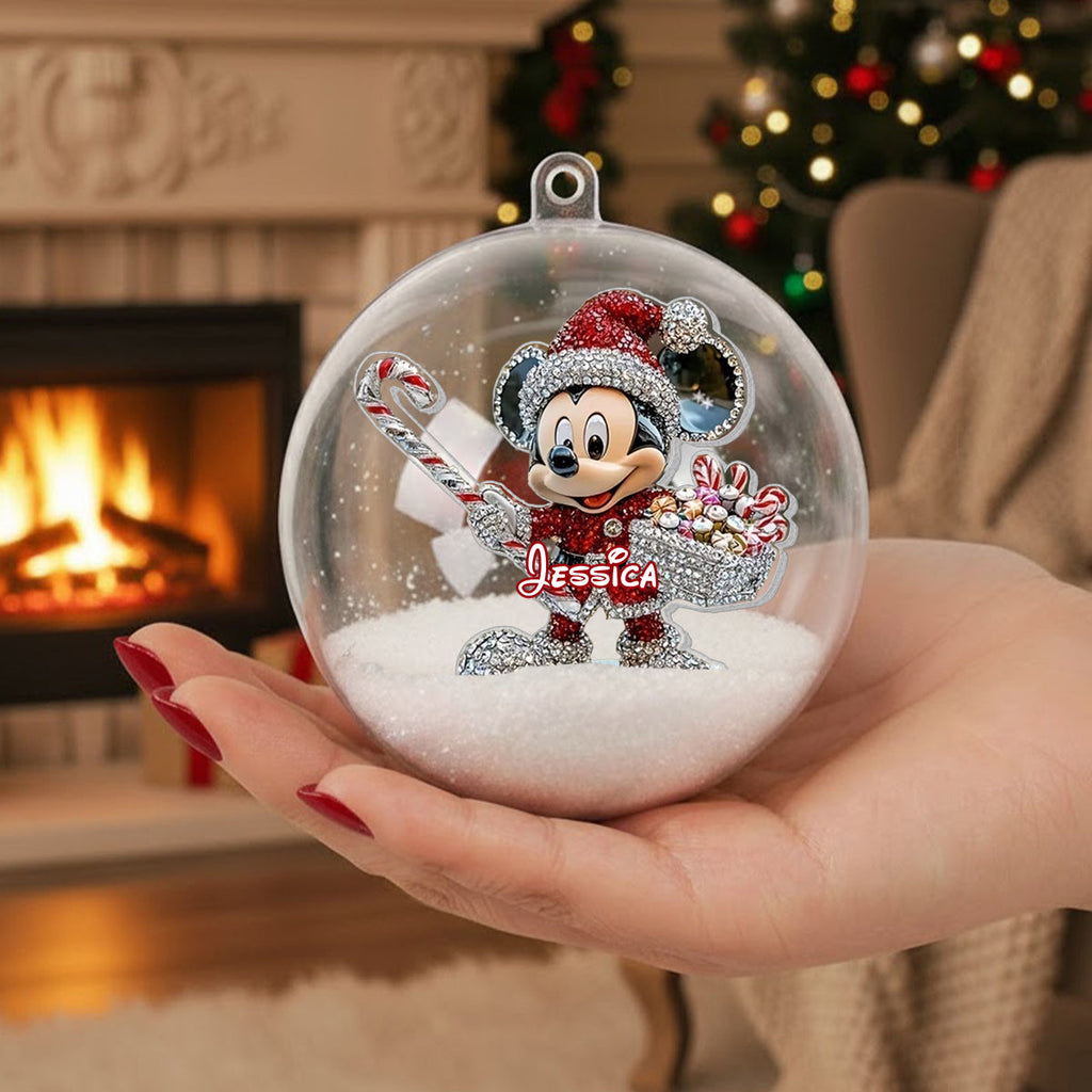 Personalized Disney Mouse Snow Globe Ornament with Bow for Christmas Snow Globe Ornament With Bow GradoCreations