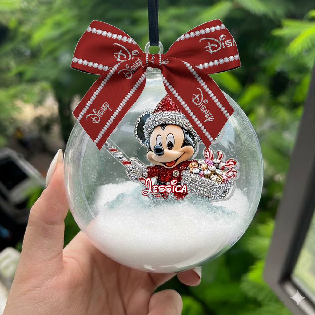Personalized Disney Mouse Snow Globe Ornament with Bow for Christmas Snow Globe Ornament With Bow GradoCreations