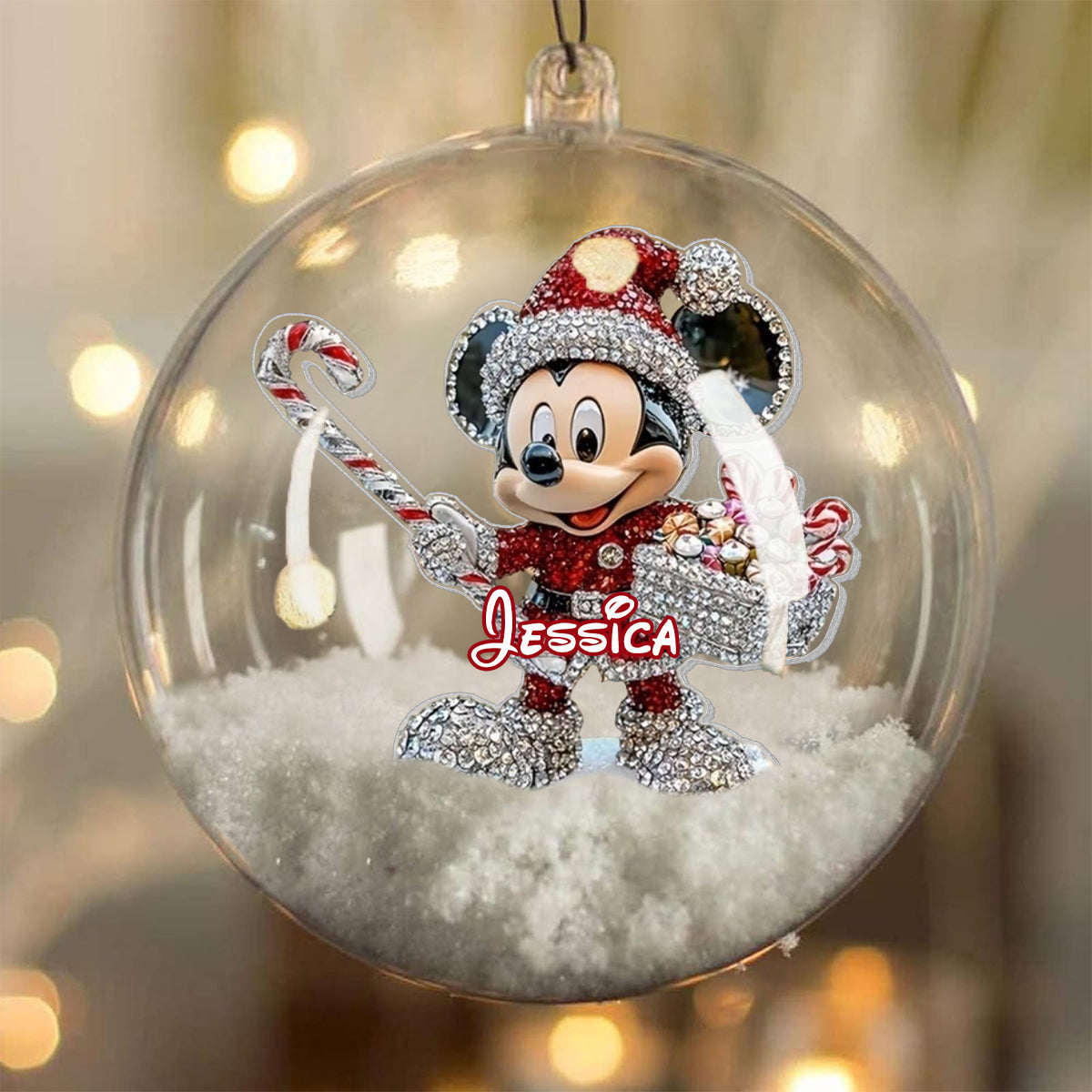 Personalized Disney Mouse Snow Globe Ornament with Bow for Christmas Snow Globe Ornament With Bow GradoCreations