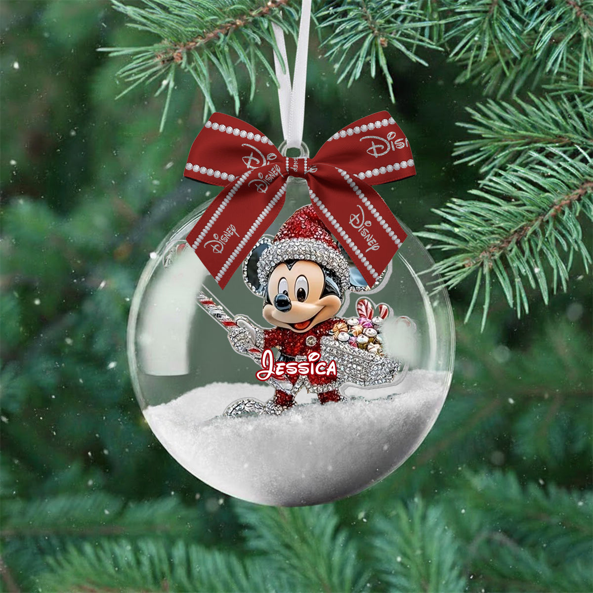Personalized Disney Mouse Snow Globe Ornament with Bow for Christmas Snow Globe Ornament With Bow GradoCreations