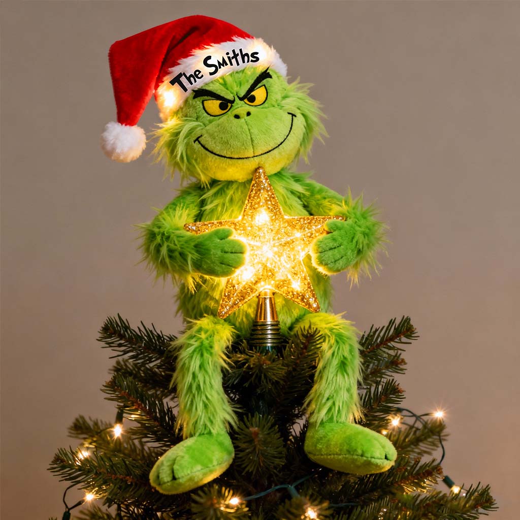 Personalized Grinch LED Tree Topper with Star Gift for Christmas LED Light Tree Topper GradoCreations