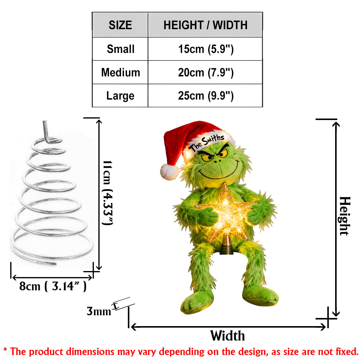 Personalized Grinch LED Tree Topper with Star Gift for Christmas LED Light Tree Topper GradoCreations