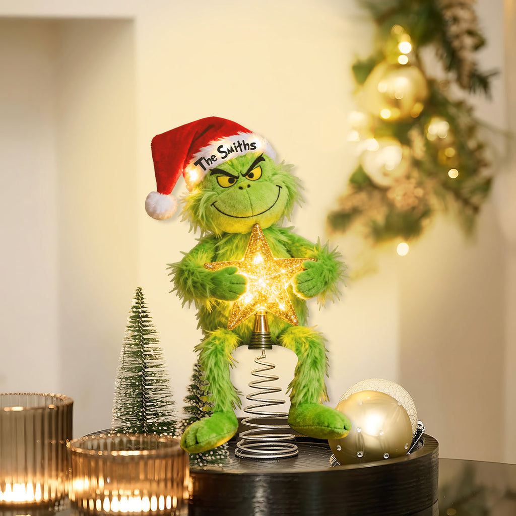 Personalized Grinch LED Light Tree Topper Custom Name Holiday Gift for Family LED Light Tree GradoCreations