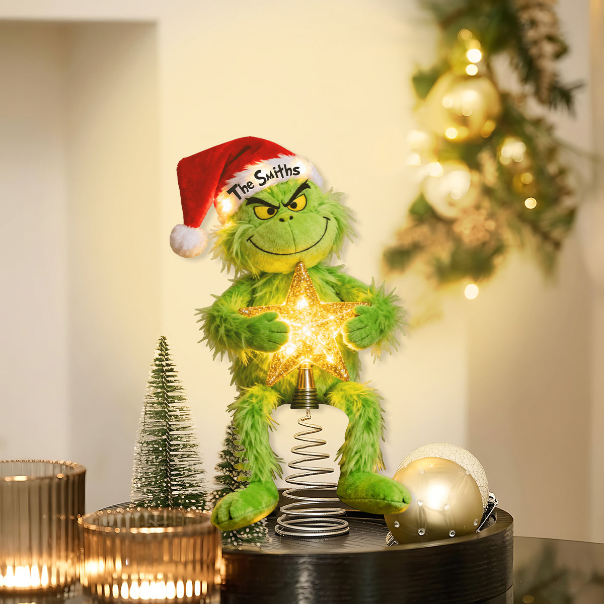 Personalized Grinch LED Light Tree Topper Custom Name Holiday Gift for Family LED Light Tree GradoCreations