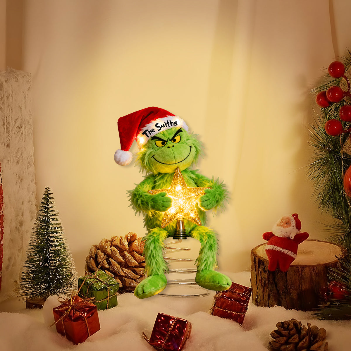 Personalized Grinch LED Light Tree Topper Custom Name Holiday Gift for Family LED Light Tree GradoCreations