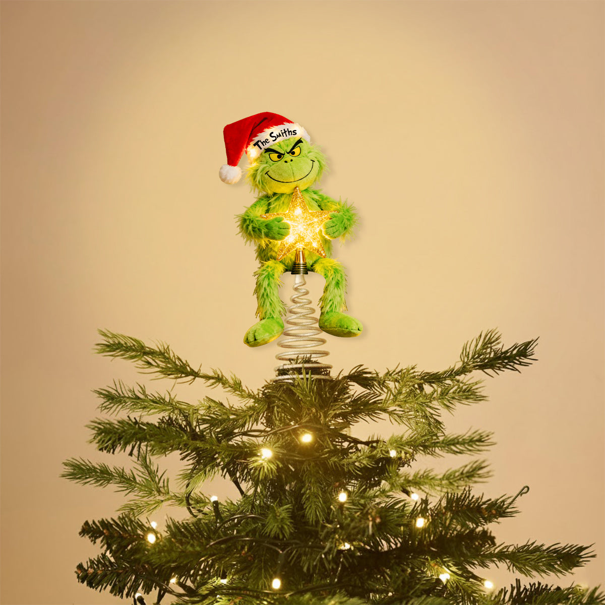 Personalized Grinch LED Tree Topper with Star Gift for Christmas LED Light Tree Topper GradoCreations