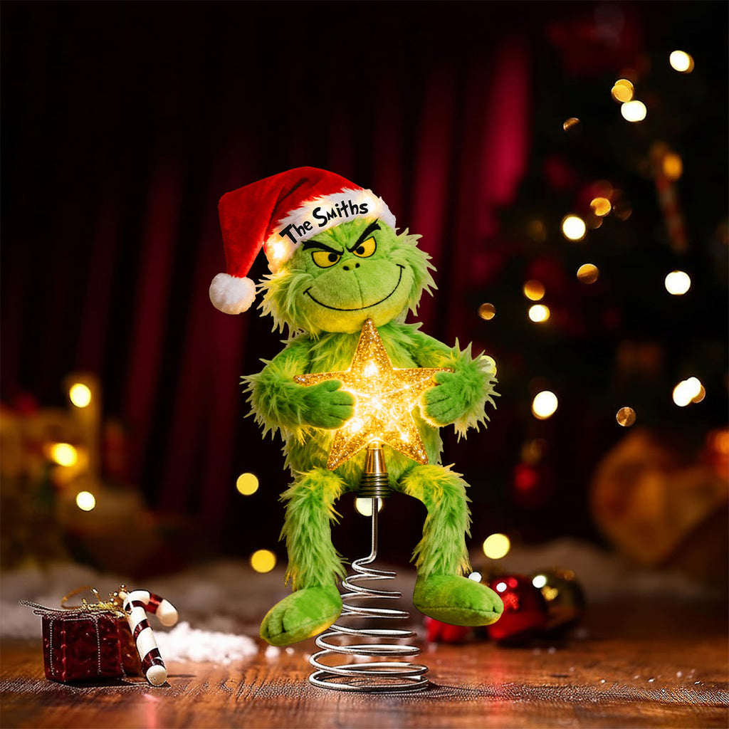 Personalized Grinch LED Light Tree Topper Custom Name Holiday Gift for Family LED Light Tree GradoCreations