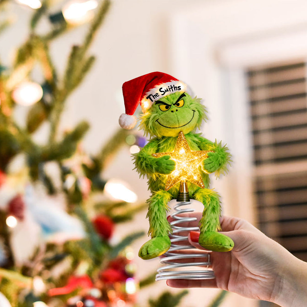 Personalized Grinch LED Tree Topper with Star Gift for Christmas LED Light Tree Topper GradoCreations