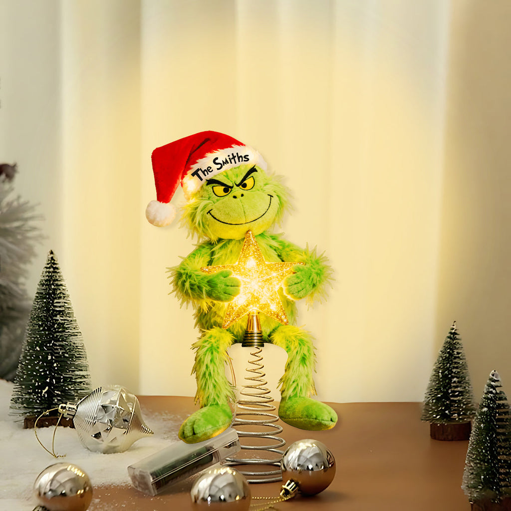 Personalized Grinch LED Tree Topper with Star Gift for Christmas LED Light Tree Topper GradoCreations