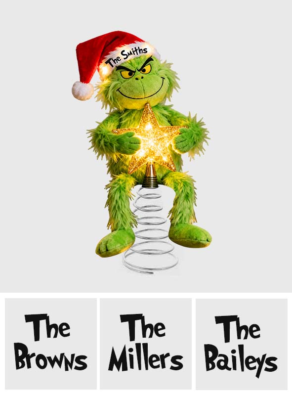 Personalized Grinch LED Tree Topper with Star Gift for Christmas LED Light Tree Topper GradoCreations