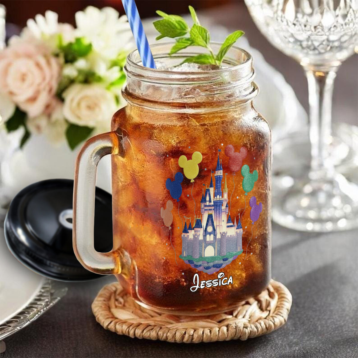 Personalized Mason Jar Cup with Magical Castle Design for Kids Mason Jar Cup GradoCreations
